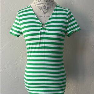 4/$20 NWT Chaps Green and White Striped Short Sleeve Top ☘️